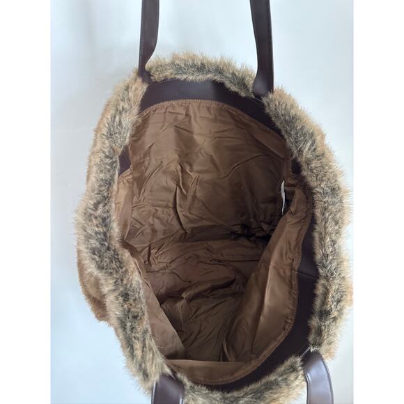 Pottery Barn Faux Fur Hobo Boho Tote Bag - Brown - Picture 3 of 7